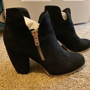 Black Booties with a Gold Zipper